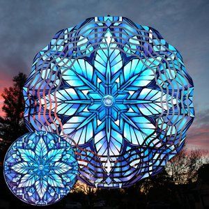 Beautiful 10" Blue Crystal Flower Wind Spinner Windspinner w/2 Matching Coasters
